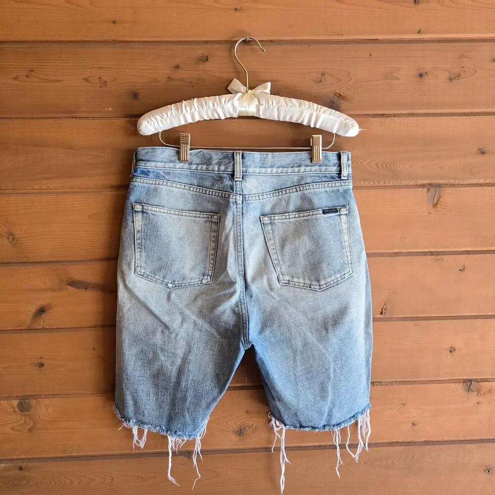 Saint Laurent Jean Short Bermuda Denim Raw Hem Winter Blue 29 Distressed Y2K
